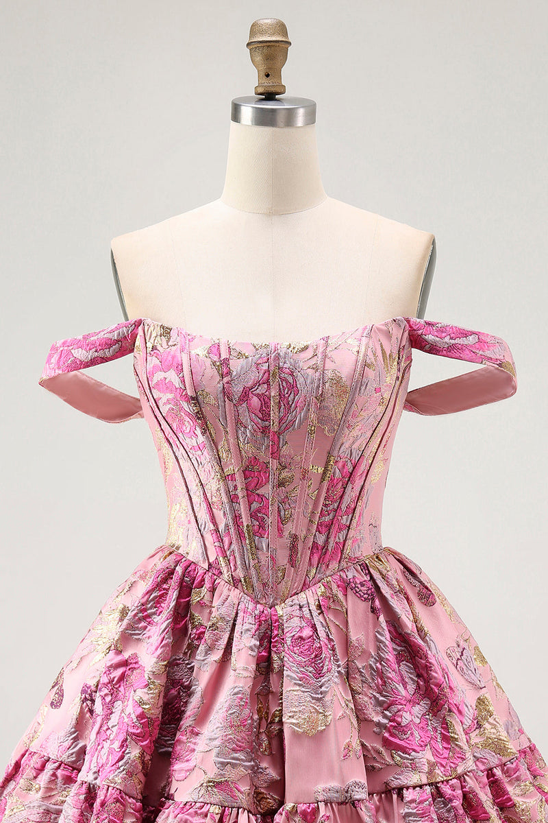 Load image into Gallery viewer, Blush A Line Fluffy Off the Shoulder Short Corset Homecoming Dress