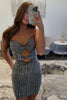 Load image into Gallery viewer, Sparkly Black Bodycon Beaded Strapless Short Homecoming Dress