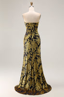 Load image into Gallery viewer, Floral Peacock Green Mermaid Strapless Long Formal Dress with Slit