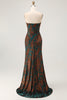 Load image into Gallery viewer, Floral Peacock Green Mermaid Strapless Long Formal Dress with Slit
