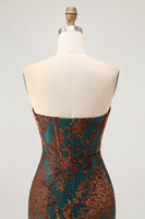 Load image into Gallery viewer, Floral Peacock Green Mermaid Strapless Long Formal Dress with Slit