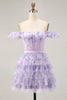 Load image into Gallery viewer, Floral Lilac A Line Tiered Cap Sleeves Short Corset Homecoming Dress