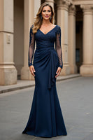 Load image into Gallery viewer, Navy Mermaid V-Neck Maxi Mother of the Bride Dress with Appliques