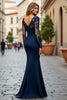 Load image into Gallery viewer, Navy Mermaid V-Neck Maxi Mother of the Bride Dress with Appliques