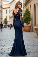 Load image into Gallery viewer, Navy Mermaid V-Neck Maxi Mother of the Bride Dress with Appliques