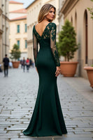 Load image into Gallery viewer, Navy Mermaid V-Neck Maxi Mother of the Bride Dress with Appliques