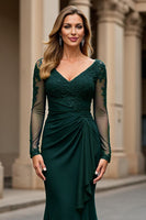 Load image into Gallery viewer, Navy Mermaid V-Neck Maxi Mother of the Bride Dress with Appliques