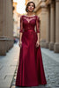 Load image into Gallery viewer, Dark Red Satin A Line Illusion Neck Mother of the Bride Dress with Appliques