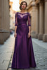 Load image into Gallery viewer, Dark Red Satin A Line Illusion Neck Mother of the Bride Dress with Appliques