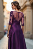 Load image into Gallery viewer, Dark Red Satin A Line Illusion Neck Mother of the Bride Dress with Appliques