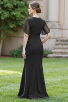 Load image into Gallery viewer, Black Sheath Ruched Round Neck Maxi Mother of the Bride Dress