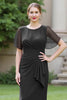 Load image into Gallery viewer, Black Sheath Ruched Round Neck Maxi Mother of the Bride Dress