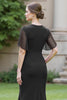Load image into Gallery viewer, Black Sheath Ruched Round Neck Maxi Mother of the Bride Dress