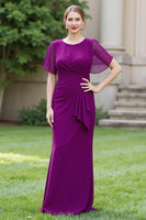 Load image into Gallery viewer, Black Sheath Ruched Round Neck Maxi Mother of the Bride Dress