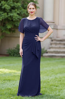 Load image into Gallery viewer, Black Sheath Ruched Round Neck Maxi Mother of the Bride Dress