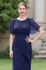 Load image into Gallery viewer, Black Sheath Ruched Round Neck Maxi Mother of the Bride Dress