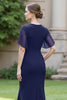 Load image into Gallery viewer, Black Sheath Ruched Round Neck Maxi Mother of the Bride Dress