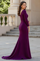 Load image into Gallery viewer, Burgundy Mermaid Satin V-Neck Long Mother of the Bride Dress