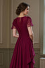 Load image into Gallery viewer, Burgundy Chiffon A Line Ruffled Round Neck Long Mother of the Bride Dress