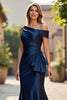 Load image into Gallery viewer, Navy Mermaid Satin One Shoulder Ruched Mother of the Bride Dress