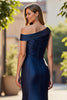 Load image into Gallery viewer, Navy Mermaid Satin One Shoulder Ruched Mother of the Bride Dress