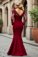 Load image into Gallery viewer, Plum Mermaid Appliqued V-Neck Long Sleeves Mother of the Bride Dress