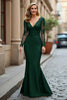 Load image into Gallery viewer, Plum Mermaid V-Neck Appliqued Long Sleeves Mother of the Bride Dress