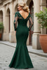 Load image into Gallery viewer, Plum Mermaid V-Neck Appliqued Long Sleeves Mother of the Bride Dress
