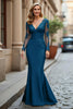 Load image into Gallery viewer, Plum Mermaid V-Neck Appliqued Long Sleeves Mother of the Bride Dress