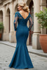 Load image into Gallery viewer, Plum Mermaid V-Neck Appliqued Long Sleeves Mother of the Bride Dress