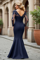 Load image into Gallery viewer, Black Mermaid V-Neck  Long Sleeves Mother of the Bride Dress with Appliques