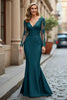 Load image into Gallery viewer, Plum Mermaid V-Neck Appliqued Long Sleeves Mother of the Bride Dress