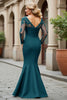 Load image into Gallery viewer, Plum Mermaid V-Neck Appliqued Long Sleeves Mother of the Bride Dress
