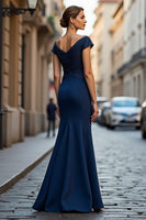 Load image into Gallery viewer, Sparkly Navy Mermaid Off the Shoulder Long Mother of the Bride Dress