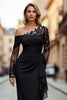 Load image into Gallery viewer, Black Sheath One Shoulder Ruched Long Sleeves Mother of the Bride Dress