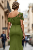 Load image into Gallery viewer, Black Sheath Ruched One Shoulder Long Mother of the Bride Dress with Appliques