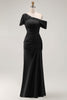 Load image into Gallery viewer, Plum Sheath One Shoulder Ruched Long Mother of the Bride Dress with Appliques