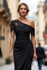 Load image into Gallery viewer, Black Sheath One Shoulder Ruched Mother of the Bride Dress with Appliques
