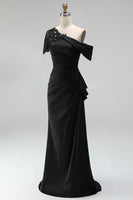 Load image into Gallery viewer, Plum Sheath One Shoulder Ruched Long Mother of the Bride Dress with Appliques