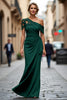 Load image into Gallery viewer, Black Sheath One Shoulder Ruched Mother of the Bride Dress with Appliques