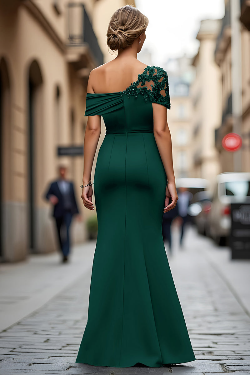 Load image into Gallery viewer, Black Sheath One Shoulder Ruched Mother of the Bride Dress with Appliques