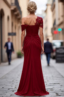 Load image into Gallery viewer, Plum Sheath One Shoulder Ruched Long Mother of the Bride Dress with Appliques