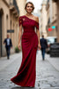 Load image into Gallery viewer, Black Sheath One Shoulder Ruched Mother of the Bride Dress with Appliques