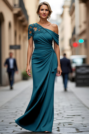 Black Sheath One Shoulder Ruched Mother of the Bride Dress with Appliques