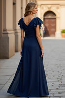 Load image into Gallery viewer, Burgundy A Line V-Neck Maxi Mother of the Bride Dress with Slit