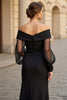 Load image into Gallery viewer, A Line Black Off the Shoulder Mother of the Bride Dress with Long Sleeves