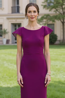 Simple Grape Sheath Satin Mother of the Bride Dress with Cap Sleeves