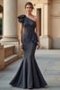 Load image into Gallery viewer, Mermaid Steel Grey One Shoulder Long Mother of the Bride Dress with Ruffles