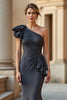 Load image into Gallery viewer, Mermaid Steel Grey One Shoulder Long Mother of the Bride Dress with Ruffles