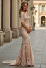Load image into Gallery viewer, Champagne Mermaid Lace V-Neck Maxi Mother of the Bride Dress with Sleeves